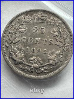 1892 Canada 25 cents silver Coin ICCS VF-20 old 2 letters cert. Double I