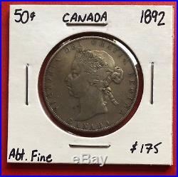 1892 Canada 50 Cent Coin Fifty Silver Half Dollar TL04 $175 Abt. Fine