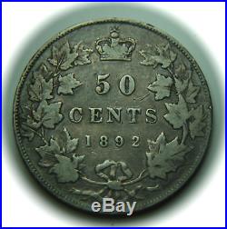 1892 Canada 50 Cents Silver Coin -0bverse 3 No Reserve
