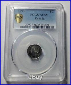 1893 Canada Silver 5 Cents Coin PCGS AU-58