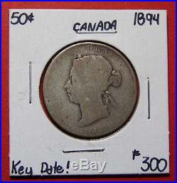 1894 Canada Silver Half Dollar 50 Cent Coin BI248 $300 Scarce Date