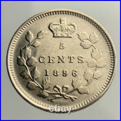 1896 Canada Small Five Cents Queen Victoria Uncirculated 5 Silver Coin NGS028