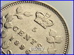 1896 Canada Small Five Cents Queen Victoria Uncirculated 5 Silver Coin NGS028