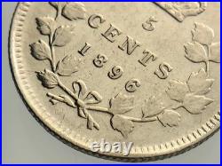 1896 Canada Small Five Cents Queen Victoria Uncirculated 5 Silver Coin NGS028