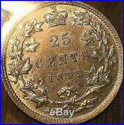 1899 CANADA SILVER 25 CENTS COIN VICTORIA QUARTER ICCS AU-55 Amazing coin