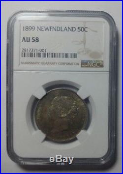 1899 NewFoundLand Silver 50 Cent Coin NGC AU-58 TONING
