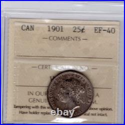 1901 Canada 25 Cents silver Coin ICCS EF 40