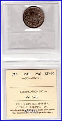 1901 Canada 25 Cents silver Coin ICCS EF 40