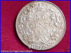 1901 Canada 50 Cents Silver Coin Amazing Toning High gRADE