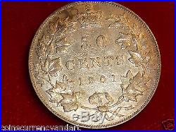 1901 Canada 50 Cents Silver Coin Amazing Toning High gRADE
