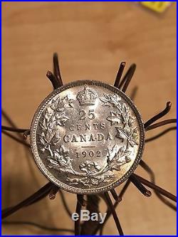 1902-H 25C Canada 25 Cents! Amazing UNC condition with Toning! Rare Silver coin