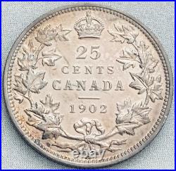 1902-H Canada 25 Cents Silver Coin