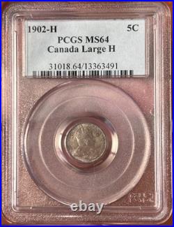 1902-H Canada 5 Cents Large H PCGS MS64 Silver Coin Key Date High Grade