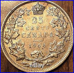 1904 CANADA SILVER 25 CENTS COIN SILVER QUARTER A nicer example