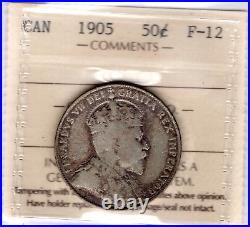 1905 Canada 50 Cents Silver Coin Key Date ICCS Graded F-12