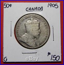 1905 Canada Silver Half Dollar 50 Cent Coin BI266 $150 G Key date
