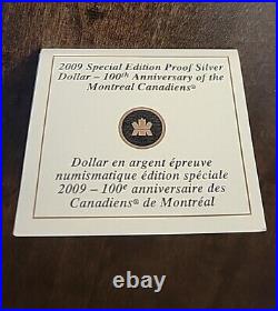 1909-2009 Proof. 925 Silver Dollar Coin 100th Anniversary Montreal Canadiens