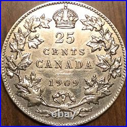 1909 CANADA SILVER 25 CENTS COIN Cleaned