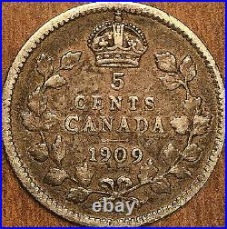 1909 CANADA SILVER 5 CENTS COIN Cross / Bow Tie Very rare coin