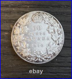 1910 Canada Fifty Cent Silver Coin Victorian Leaves