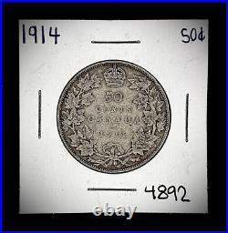 1914 Canada Silver 50 Cent Half Dollar Coin