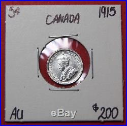 1915 Canada 5 Cents Silver Coin 8619 $200 AU Tough Date