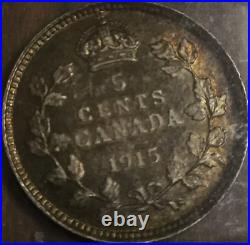 1915 Canada Silver 5 Cents Coin Iccs Au-58