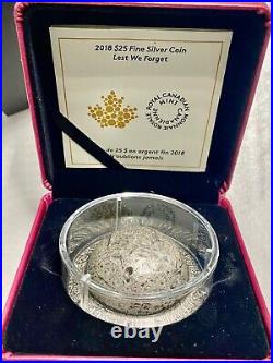 1918-2018 LEST WE FORGET $25 1.5 oz Silver Helmet Coin Royal Canadian Mint
