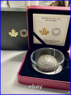 1918-2018 LEST WE FORGET $25 1.5 oz Silver Helmet Coin Royal Canadian Mint