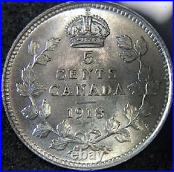 1918 Canada Silver Five Cents Coin. UNC 5 Cents (RJ107)