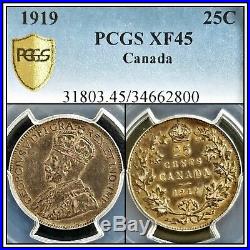 1919 Silver Canada 25 Cents PCGS XF45 Extremely Fine Quarter 25c Classic Coin