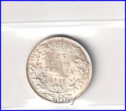 1920 Canada 25 Cents Silver Coin ICCS Graded MS-63