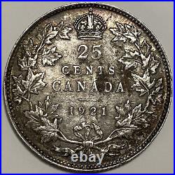 1921 Canada 25 Cents Quarter Dollar Silver Coin King George V High Grade EF