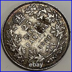 1921 Canada 25 Cents Quarter Dollar Silver Coin King George V High Grade EF