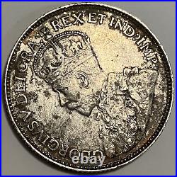 1921 Canada 25 Cents Quarter Dollar Silver Coin King George V High Grade EF