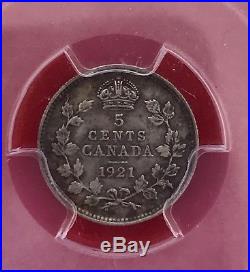 1921 Canada 5 Cents Silver Coin PCGS XF Details Tooled RARE Date