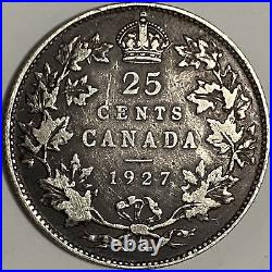 1927 Canada 25 Cents Quarter Dollar Silver Coin King George V