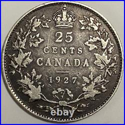 1927 Canada 25 Cents Quarter Dollar Silver Coin King George V