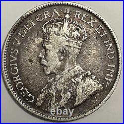 1927 Canada 25 Cents Quarter Dollar Silver Coin King George V
