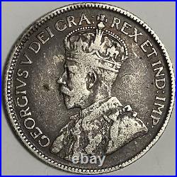 1927 Canada 25 Cents Quarter Dollar Silver Coin King George V