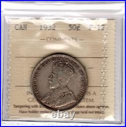 1932 Canada 50 Cents Silver Coin ICCS Graded F-12