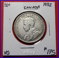 1932 Canada Silver Half Dollar 50 Cent Coin BI356 $175 VG Key Date