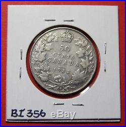 1932 Canada Silver Half Dollar 50 Cent Coin BI356 $175 VG Key Date