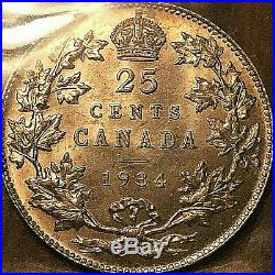 1934 CANADA SILVER 25 CENTS GEORGE V QUARTER COIN ICCS MS-62 Uncirculated