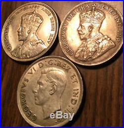 1935 1936 1937 Canada Silver Dollars Lot Of 3 Coins