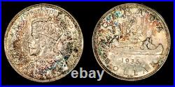 1935 Canada George V Voyager Silver Dollar Coin PCGS MS64 Rainbow Toned KM30