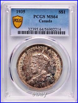 1935 Canada George V Voyager Silver Dollar Coin PCGS MS64 Rainbow Toned KM30