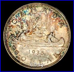 1935 Canada George V Voyager Silver Dollar Coin PCGS MS64 Rainbow Toned KM30