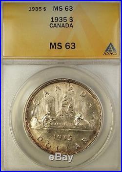 1935 Canada Silver $1 Dollar Coin King George V ANACS MS-63