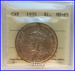 1935 Canada Silver Dollar Iccs Certified Ms65 King George V $1 Coin 1935 Canada Silver Dollar Iccs Certified Ms65 King George V $1 Coin